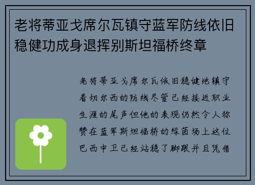 老将蒂亚戈席尔瓦镇守蓝军防线依旧稳健功成身退挥别斯坦福桥终章 老将蒂亚戈席尔瓦镇守蓝军防线依旧稳健功成身退挥别斯坦福桥终章