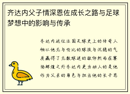 齐达内父子情深恩佐成长之路与足球梦想中的影响与传承